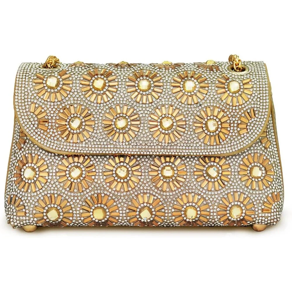 Champagne Rhinestone Evening Clutch Purse for Women - Sparkling Formal Handbag w